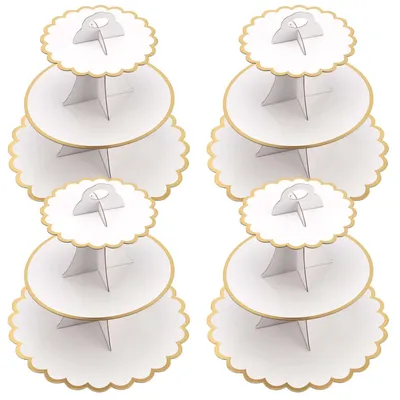 Karton-Cupcake-Ständer 3 Etagen, 4 Stück, weiß-gold, Ø 18-30 cm