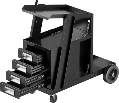 Produktbild von COSTWAY Schweißwagen mit 4 Schubladen & Gasflaschenhalter, Schweißmobil Wagen für Schweßgeräte, Schweißgerätwagen Gerätewagen Werkstattwagen Metall, 71 x 38 x 71 cm, schwarz
