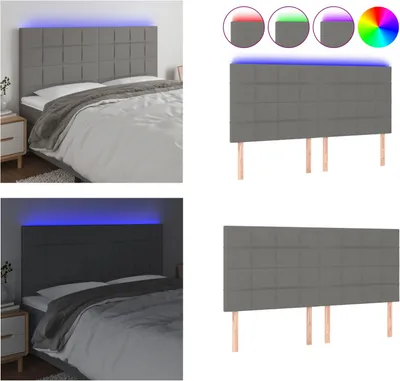 Produktbild von vidaXL LED Kopfteil Dunkelgrau 180x5x118/128 cm Stoff - LED Kopfteil - LED Kopfteile - Kopfteil - Bett-Kopfteil