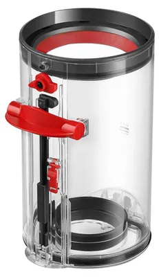 A clear, studio shot of a vacuum cleaner dustbin.