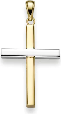 Produktbild von Anhänger Kreuz 30x16,5mm aus 750 Gold Gelbgold & Weißgold bicolor