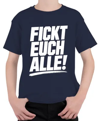 Immagine prodotto di Maglietta per bambini, taglia 140, colore blu navy, con scritta provocatoria e sarcastica: "Fate un culo a tutti". (Adatta come regalo o per esprimere un'affermazione.)