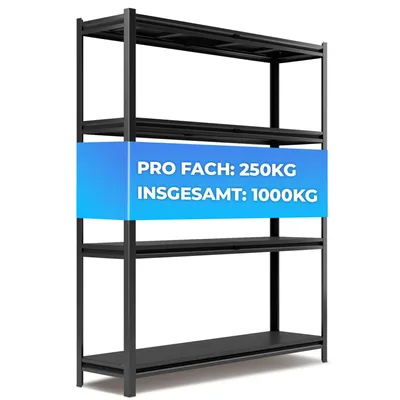 A black metal shelving unit against a white background.
