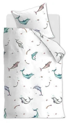 Produktbild von Hannekejag Renforcé-Bettwäsche-Garnitur Magical Dolphins Farbe Multi Größe 135 x 200 cm + 1x 80 x 80 cm