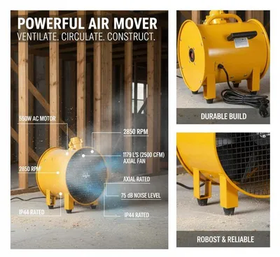 Obrázek produktu pro Stavební ventilátor, 550W, střídavý motor, průtok vzduchu 1179 l/s, červený, červený