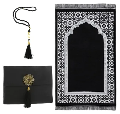 Reisegebetsteppich 110x72 cm, schwarz, mit Tasche und Kette