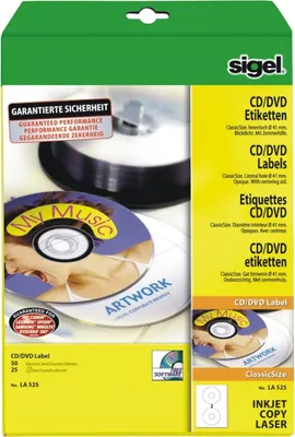 Produktbild von CD-/DVD-Etiketten Inkjet/Laser Kopier 117mm VE=10x50 Stück (25 Blatt) weiß