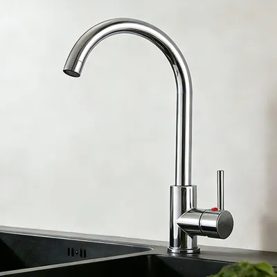 Produktbild von AICA Messingkern Küchenhahn - 38cm Hochbogen Einhandmischer 360° Schwenkbar Chrom