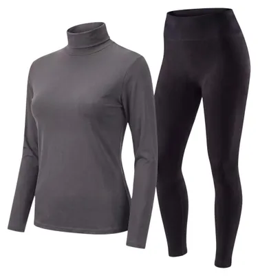 Produktbild von Thermounterwäsche Set Damen 2-teilig Rollkragenshirt und schwarze Thermoleggings