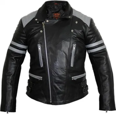 Produktbild von Retro Motorrad Lederjacke 80´s oldschool in schwarz Grau (L)