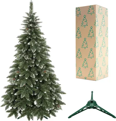 Produktbild von SPRINGOS Umelý vianočný stromček Premium 150 cm Diamond Pine s umelým snehom a skutočnými šiškami Zimná optika
