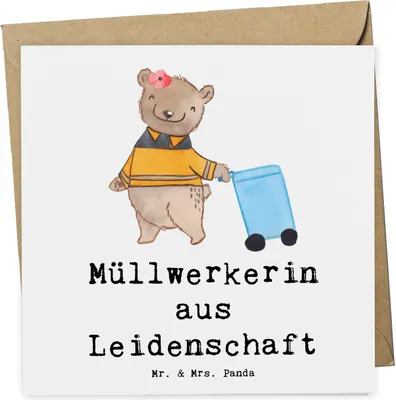 Produktbild von Mr. & Mrs. Panda Grußkarte Müllwerkerin Leidenschaft - Weiß - Geschenk, doppelkarte, Müllfrau, faltkarte, Witzig, Spruch, Lustig, anlasskarte, Klappkarte