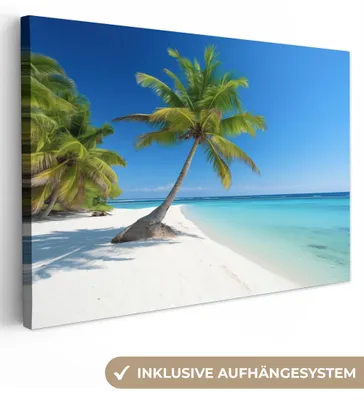 Produktbild von MuchoWow® - Leinwandbilder - Strand - Palme - Tropisch - Meer, Wandbild, Wanddeko Bilder Wohnzimmer, 60x40 cm