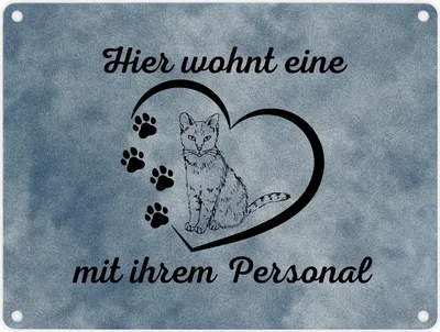 Produktbild von Hier wohnt eine Katze mit ihrem Personal Metallschild in 15x20 cm