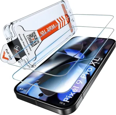 Immagine prodotto di Vetro protettivo blindato per Google Pixel 9 Pro XL - 2 pezzi a copertura totale, resistente ai graffi, pellicola HD