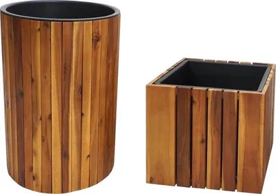 Produktbild von Pflanzkübel Set 2 Stück - Rund und Quadrat aus Akazienholz, braun