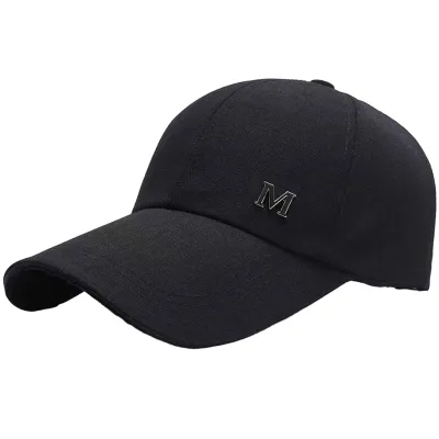Produktbild von Baseballmütze, verstellbar, verlängerte Krempe, M-Buchstabendekoration, Sonnenschutz, Sportmütze, Sommersportbedarf, Schwarz