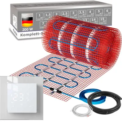 Produktbild von VILSTEIN Elektrische Fußbodenheizung 200W/m², für Fliesen Laminat und mehr, Komplett-Set, Twin Technologie Heizsystem, Fußboden Heizmatte, inkl. Thermostat weiß