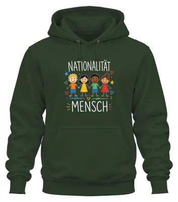 Obrázek produktu pro Národnost: Uni. Vhodné pro děti. Multikulturní motiv. Různorodost. Dárek. Mikina s kapucí, barva: zelená, velikost: L