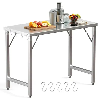Produktbild von Klappbarer Edelstahltisch - Arbeitstisch für Außenbereich - 120x60x91 cm - Tragkraft 250 kg - Rechteckig - Für Catering, Küche, Grill
