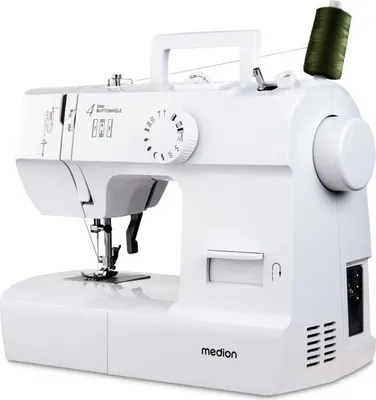 Produktbild von MEDION LIFE Nähmaschine SM70 (MD 11179) 12 verschiedene Stickmuster, 4 Schritte Knoploch, einstellbare Stichlänge, 70 Watt Motorleistung, Weiß, Nähen, 4 Step, 3.6 mm, Drehregler, 700 Stiche pro Minute