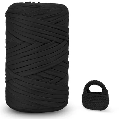 Obrázek produktu pro Příze na trička, 400 g. Příze na háčkování, textilní příze, černá barva. Materiál: polyester. Vhodné pro výrobu košíků, tašek, koberců a dalších DIY projektů