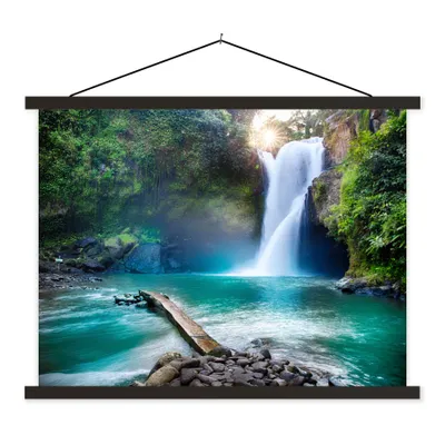 Produktbild von MuchoWow® Textilposter Wasserfall - Steine - Landschaft - Pflanzen - Wasser 150x113 cm mit holzfarbenen Rahmen - Poster