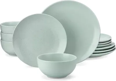 Produktbild von Divina Serviesset – 12-teilig – 12 Personen – Hellgrün – Essteller – Tafelservice – Tiefe Teller – Frühstücksteller – Servies – Küchenservies