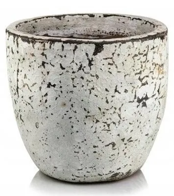 Immagine prodotto di Vaso da fiori vintage in Vetroceramica, rotondo, 37 cm, bianco con macchioline nere, resistente al gelo, con foro di drenaggio