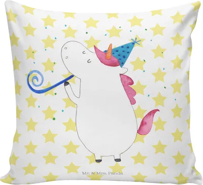 Produktbild von Mr. & Mrs. Panda Deko Kissen Einhorn Party - Weiß - Geschenk, 40x40, Disco, Unicorn, Geburtstag, Polster, Einhörner, Couchkissen, Sofa, Zierkissen, Club, Fest, Sofakissen