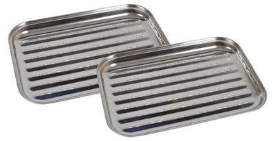 Image de 2x Acier inoxydable Plateau de cuisson 35x24cm BBQ Accessoires de cuisson Poêle Bac à légumes Panier de cuisson