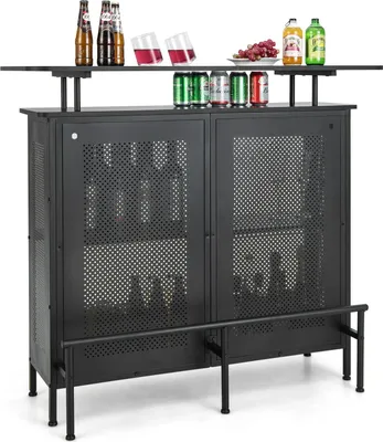 Produktbild von Weinflaschenhalter, Tischflaschenhalter, freistehend, multifunktionales Weinregal mit 2 Ablagen, schwarz