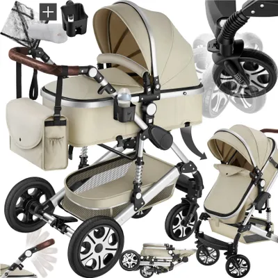 Produktbild von Kombi-Kinderwagen Mats 2 in 1, klappbar, mit 5-Punkt-Gurt, Bremse, Schutzbügel und Handschlaufe für 0 bis 36 Monate geeignet, Belastbarkeit 15 kg