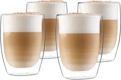 Produktbild von Glaswerk Latte Macchiato Gläser Doppelwandig, Gläser Set mit 4 Kaffeetassen, Cappuccino Tassen aus Glas, Doppelwandige Gläser, Isoliertes Trinkglas, Teegläser -30 bis 150°C, Cappuccino Gläser 350ml