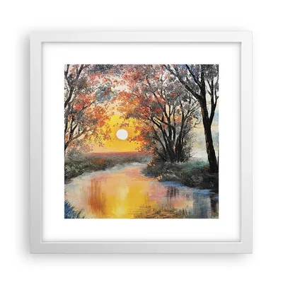 Produktbild von Gerahmtes Poster - Weißer Rahmen - Fluss Sonne Bäume - 30x30 cm - Wand Bild - Wanddeko - Wandbilder - Kunstposter - Wandposter - Bilderrahmen - Bilder - Kunstdruck - Wandbild - P2WAC30x30-4190