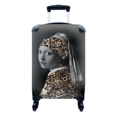 Produktbild von MuchoWow® Koffer Handgepäck Trolley Rollkoffer Kleine Reisekoffer mit 4 Rollen - Das Mädchen mit dem Perlenohrring - Johannes Vermeer - Pantherdruck - Cabin Size < 55x40x23 cm & 55x40x20 cm - Fotokoffer - Kabinenkoffer - Boardgepäck - Reise-Box - Reisekoffer - Reisegepäck - Koffer mit Bild - Trolley für Kinder