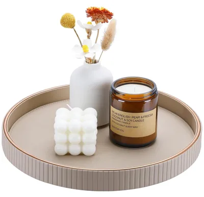 Produktbild von Große Dekorative Schale aus Kunstleder - Rund, Ø 30 cm, Beige