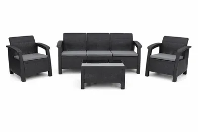 Obrázek produktu pro Zahradní nábytek LAGUNA – polyratanová sada 3+1+1 s pohovkou, křeslem a stolem, zahradní lounge s polštáři