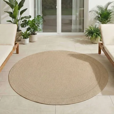 Image de Carpetsale24 Tapis d’Extérieur Imperméable et Résistant aux UV Idéal pour Cuisine Balcon Terrasse Jardin et Salon, Taille: 120 cm Rond