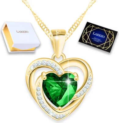 Immagine prodotto di Collana d'oro con cuore di cristallo verde, argento 925