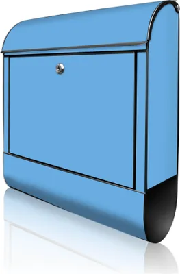 Produktbild von banjado Design Briefkasten Stahl schwarz mit Zeitungsfach pulverbeschichtet "Pastellblau" 38x46x12,5cm & 2 Schlüssel - Postkasten A4 Einwurf inkl. Montagematerial [BK 0019]
