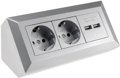 Immagine prodotto di blocco prese a 2 vie + 2x USB, argento