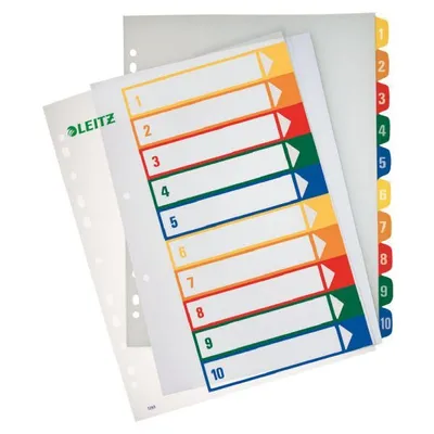 Obrázok produktu pre 10x Leitz 1293-00-00 Číselný index PP prázdny na potlač A4 extra široký 10 listov farebný