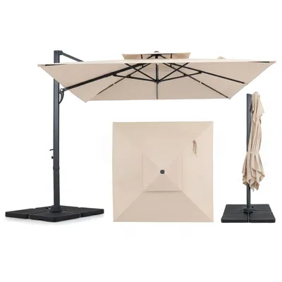 Produktbild von COSTWAY Sonnenschirm 300x300cm, Alu Ampelschirm mit Doppeldach & Kurbel, 360° drehbar, quadratischer Gartenschirm Marktschirm Terrassenschirm Beige