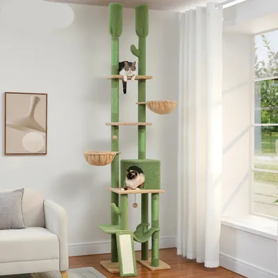 Image de Arbre à chat - Griffoir - Mur d'escalade pour chats - Meuble pour chats - avec hamacs et maisons - Hauteur réglable