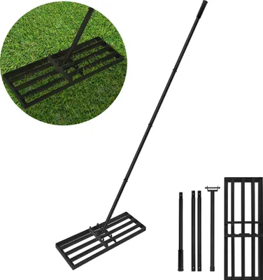 Zdjęcie produktu dla LZQ Grabie do trawników do usuwania piasku, 75x25cm niwelator powierzchni grabie niwelator trawników z gumowym uchwytem, aplikacja topdressingu, regulowana długość od 95,5cm do 185cm