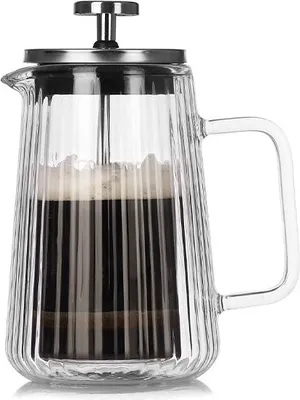 Produktbild von Doppelwandige French Press aus Glas – hitzebeständiger Kaffeebereiter mit Rillenstruktur, Filterkanne für Kaffee & Tee,350ML
