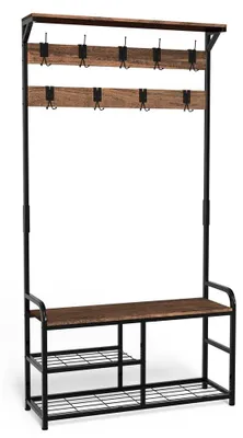 Immagine prodotto di Portaoggetti VOUNOT® con ripiano per scarpe e seduta per l'ingresso, 185x85x33 cm