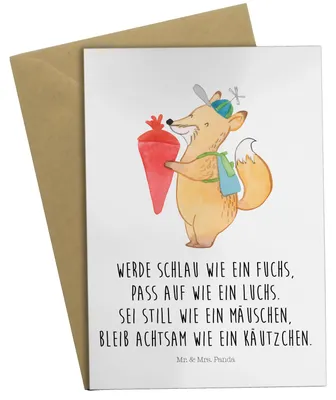 Produktbild von Mr. & Mrs. Panda Grußkarte Fuchs Schulkind - Weiß - Geschenk, vatertagskarte, weihnachtskarten, Klappkarte, Lustige Sprüche, einladungskarten, babykarte, dankeskarten