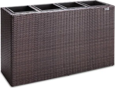 Produktbild von CASARIA® Blumenkasten 4 Innentöpfe Polyrattan Herausnehmbar Wasserablauf Outdoor Rechteckig Pflanzkasten Blumentopf Hochbeet Pflanzkübel Braun